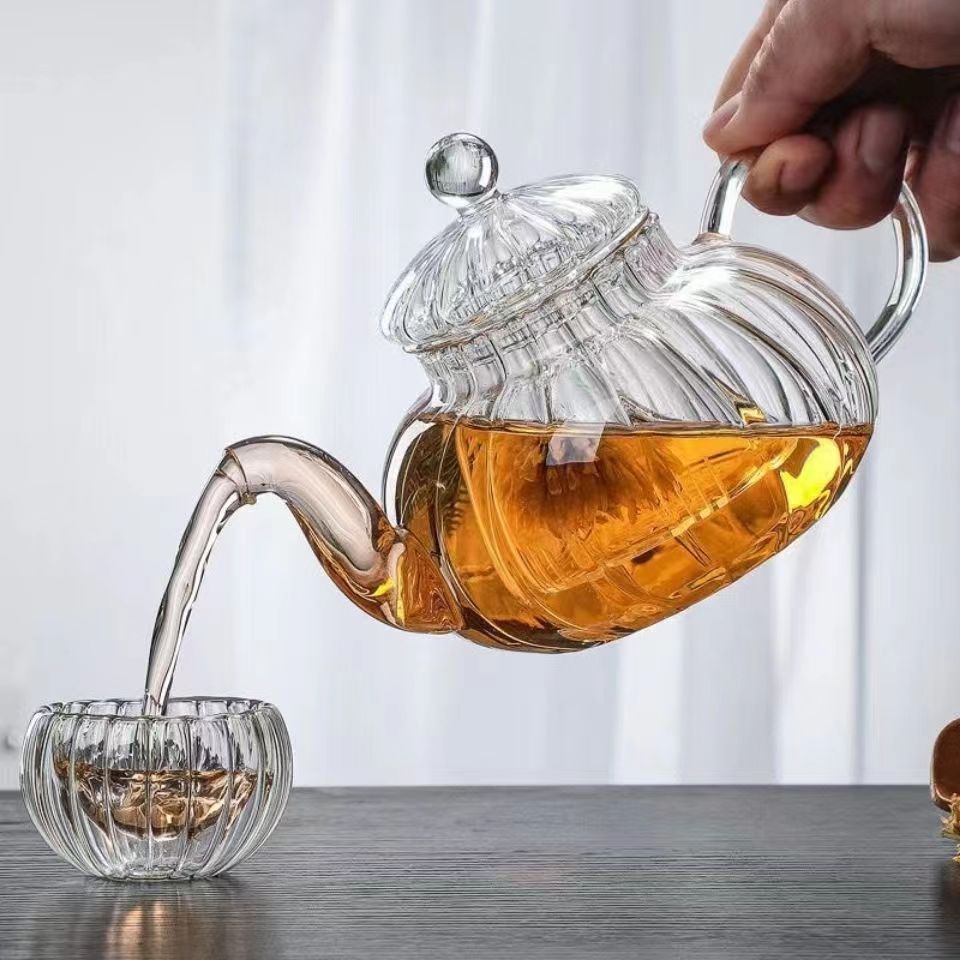 Herbal Wellness Products - إبريق شاي زجاجي مخطط على شكل